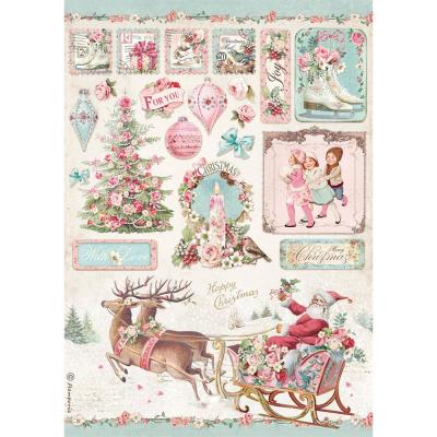 Stamperia Pink Christmas Rice Paper - Sleigh