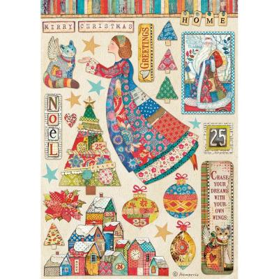 Stamperia Christmas Patchwork Rice Paper - Elements