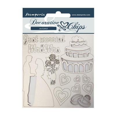 Stamperia Sleeping Beauty Decorative Chips - Just Married