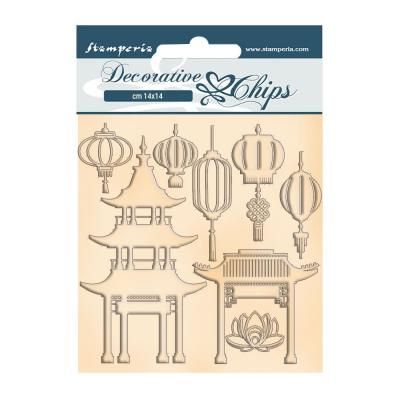 Stamperia Sir Vagabond In Japan Decorative Chips - Pagoda & Lamps