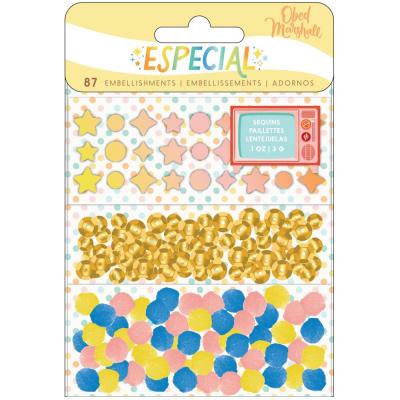 American Crafts Obed Marshall Especial Embellishments - Enamel Dots, Sequins & Mini Pom Poms