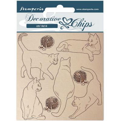 Stamperia Provence Decorative Chips Embellishments - Cats With Wool Balls