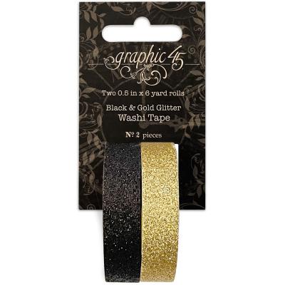Graphic 45 Glitter Washi Tape - Black & Gold