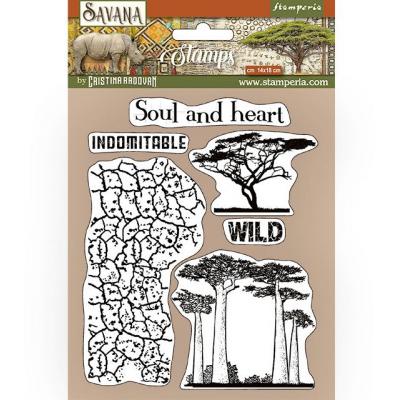 Stamperia Savana Natural Rubber Stamps - Crackle And Tree