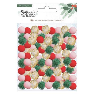 Crate Paper Mittens & Mistletoe Embellishments - Mixed Pom Poms