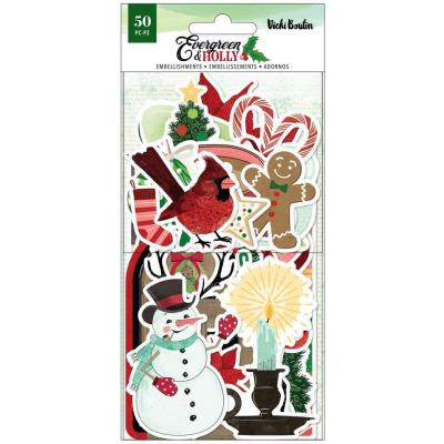 American Crafts Vicki Boutin Evergreen & Holly Die Cuts - Ephemera Icons