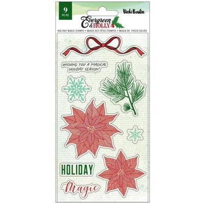 American Crafts Vicki Boutin Evergreen & Holly Clear Stamps - Holiday Magic