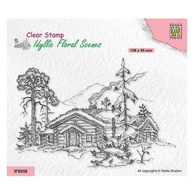 Nellie's Choice Clear Stamp - Winter Scene With House And Trees