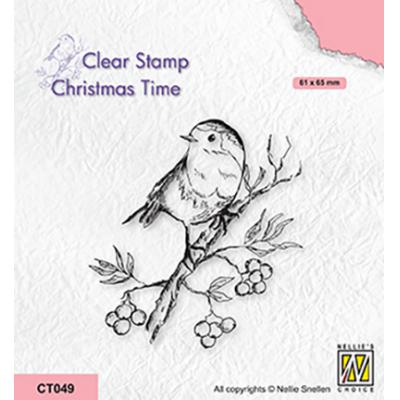Nellie's Choice Clear Stamp - Robin On Berrie Branch