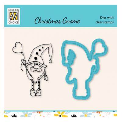 Nellie's Choice Xmas Gnome Clear Stamp und Die - Heart Balloon