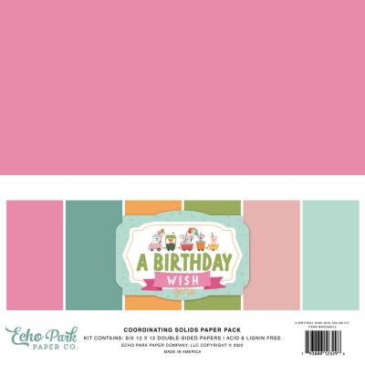 Echo Park A Birthday Wish Girl Cardstock - Solid Kit