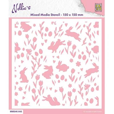 Nellie's Choice Mixed Media Stencils - Background Rabbit And Tulips