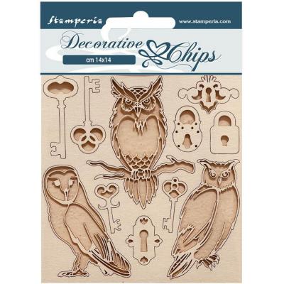 Stamperia Vintage Library Holz - Keys And Owls