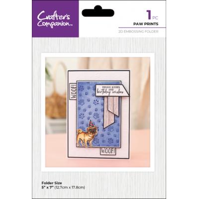 Crafter's Companion Pets Rule 5x7 Inch 2D Embossing Folder - Paw Prints