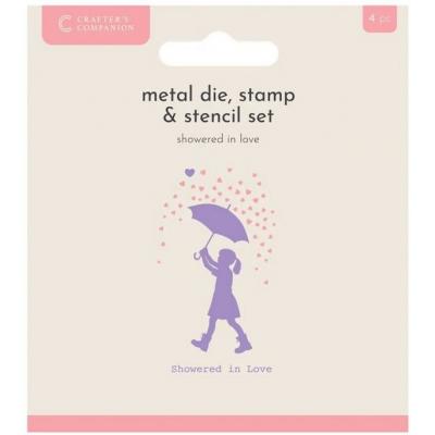 Crafter's Companion Metal Die, Stamp and Stencil Set - Showered In Love