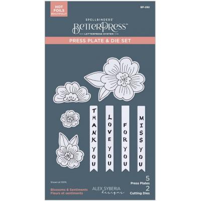 Spellbinders Paper Arts Press Plate & Die Set - Blossoms & Sentiments