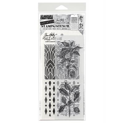 tampers Anonymous Mixed Media Tim Holtz Stempel + Schablone - Festive Collage