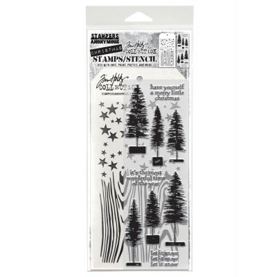tampers Anonymous Mixed Media Tim Holtz Stempel + Schablone - Bottlebrush Trees