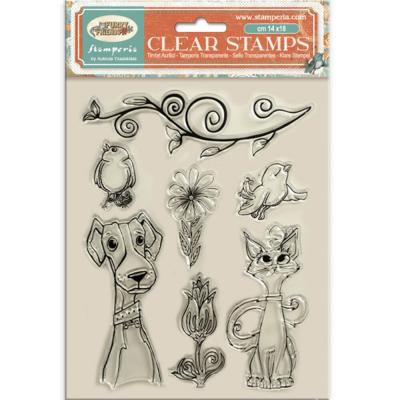 Stamperia Furry Friends Stempel - Dog, Cat and Flowers