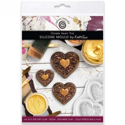 Katy Sue Designs Cosmic Shimmer Silicone Mould - Ornate Heart Trio