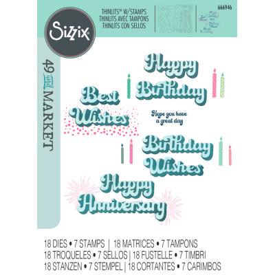 Sizzix 49 and Market Thinlits Die + Stamps - Birthday Wishes