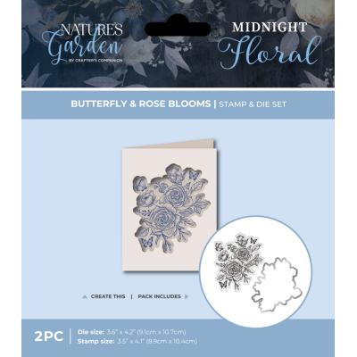 Crafter's Companion Midnight Floral Stamp & Die - Butterfly & Rose Blooms