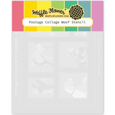 Waffle Flower Stencil Postage Collage - Woof