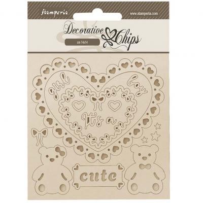 Stamperia Baby Decorative Chips - Heart and Bears
