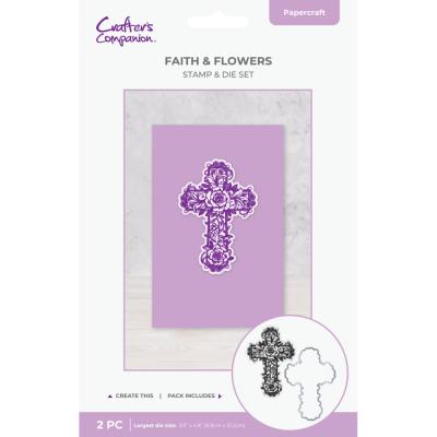Crafter's Companion Faithful Celebrations Stamp & Metal Die - Floral Cross