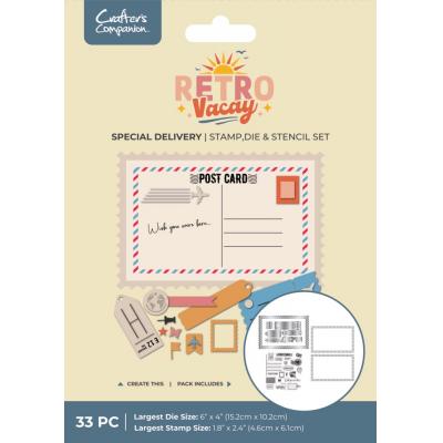 Crafter's Companion Retro Vacay Stamp, Die & Stencil - Special Delivery