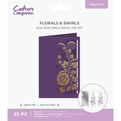 Crafter's Companion Cut In Edge  Foil, Rub Ons & Metal Die - Florals & Swirls