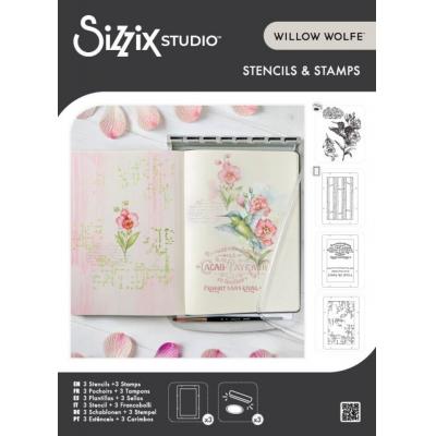 Sizzix by Willow Wolfe Stempel + Stencils - Hummingbird and Orchids