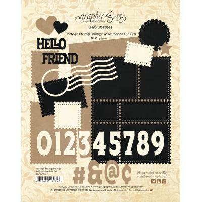 Graphic 45 Postage Stamp Collage & Numbers Die Set