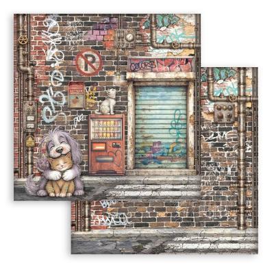 Stamperia Furry Friends 2 Designpapier - Street Art Dog And Cat